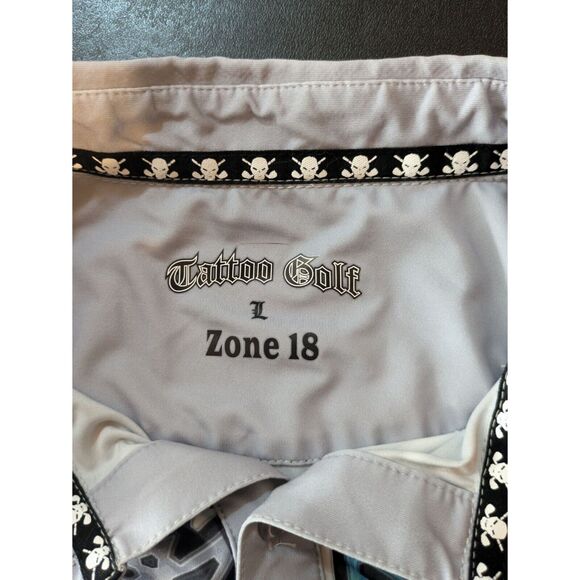 Tattoo Golf Men's L Polo Zone 18 Gray Blue Geometric Design Performance Active - Picture 3 of 11